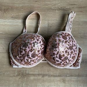 LaSenza 38DDD Beyond Sexy Classic Plunge leopard‎ print sequin push-up bra